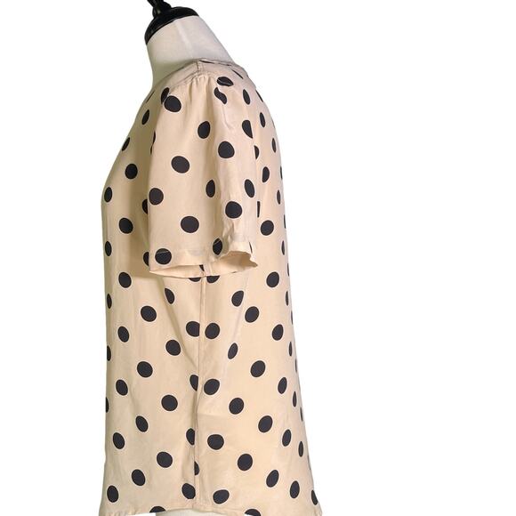 Equipment Beige/ Black Polka-Dot Short Sleeve Silk Shell Blouse Small - Picture 3 of 4